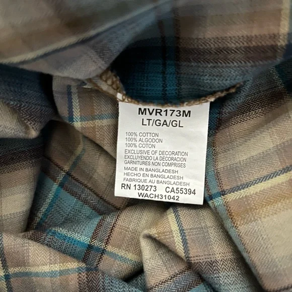 Plaid Wrangler Retro Button-Up Shirt in Blue‎ and Tan - Picture 5 of 5